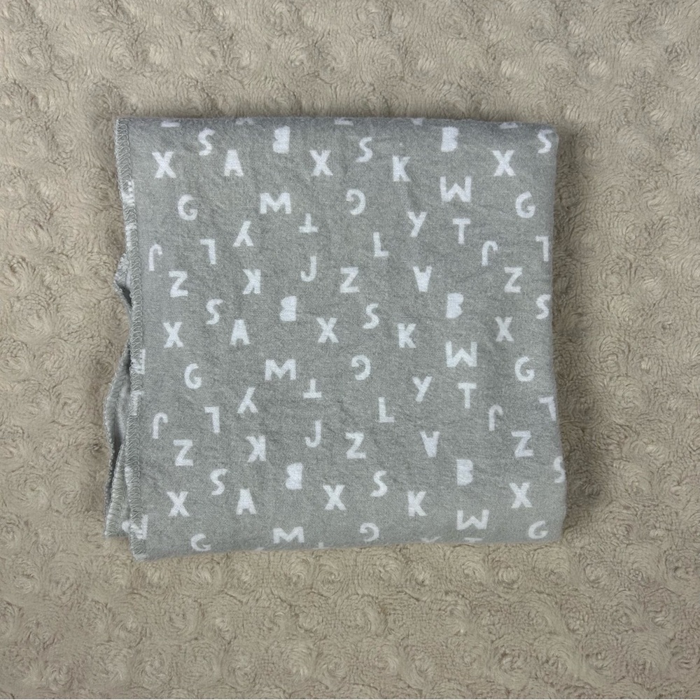 Gerber Gray White Alphabet ABC Baby Receiving Blanket Flannel Cotton Letters